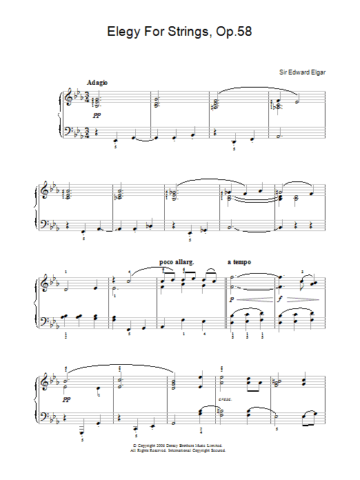 Edward Elgar Elegy For Strings, Op.58 Sheet Music Notes & Chords for Easy Piano - Download or Print PDF
