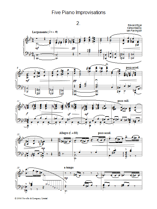 Edward Elgar Five Piano Improvisations: 2. Largamente Sheet Music Notes & Chords for Piano - Download or Print PDF