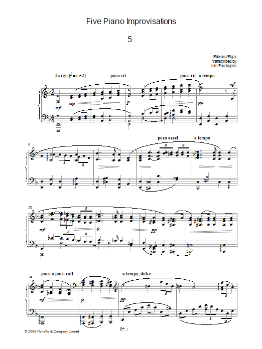 Edward Elgar Five Piano Improvisations: 5. Largo Sheet Music Notes & Chords for Piano - Download or Print PDF