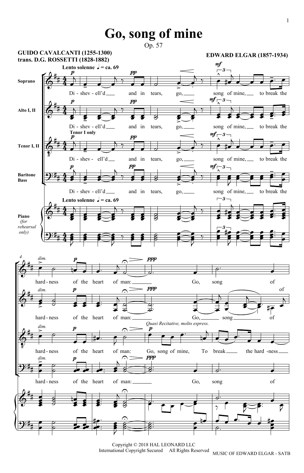 Edward Elgar Go Song Of Mine (arr. Philip Lawson) Sheet Music Notes & Chords for SATB Choir - Download or Print PDF