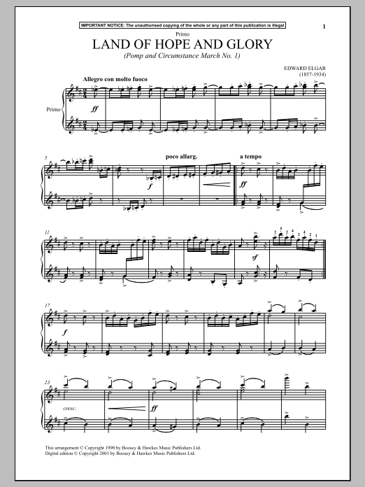 Edward Elgar Land Of Hope And Glory (March No. 1 from Pomp And Circumstance) Sheet Music Notes & Chords for Piano Duet - Download or Print PDF