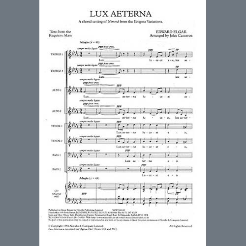 Edward Elgar, Lux Aeterna (arr. John Cameron), SSAATTBB Choir