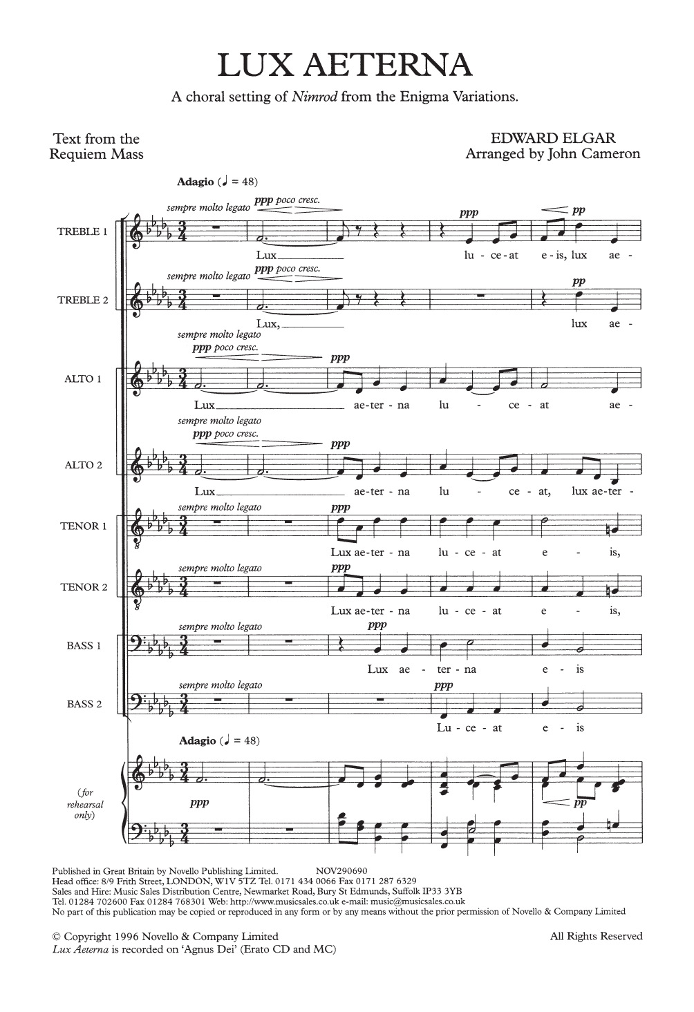 Edward Elgar Lux Aeterna (arr. John Cameron) Sheet Music Notes & Chords for SSAATTBB Choir - Download or Print PDF
