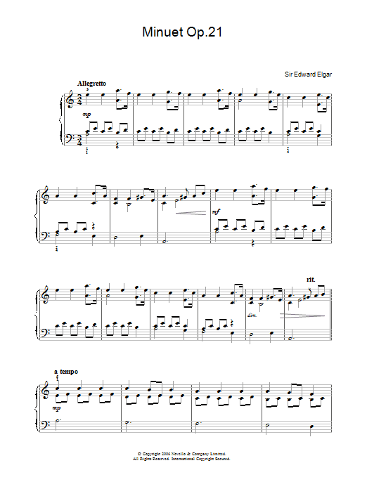 Edward Elgar Minuet Op.21 Sheet Music Notes & Chords for Easy Piano - Download or Print PDF
