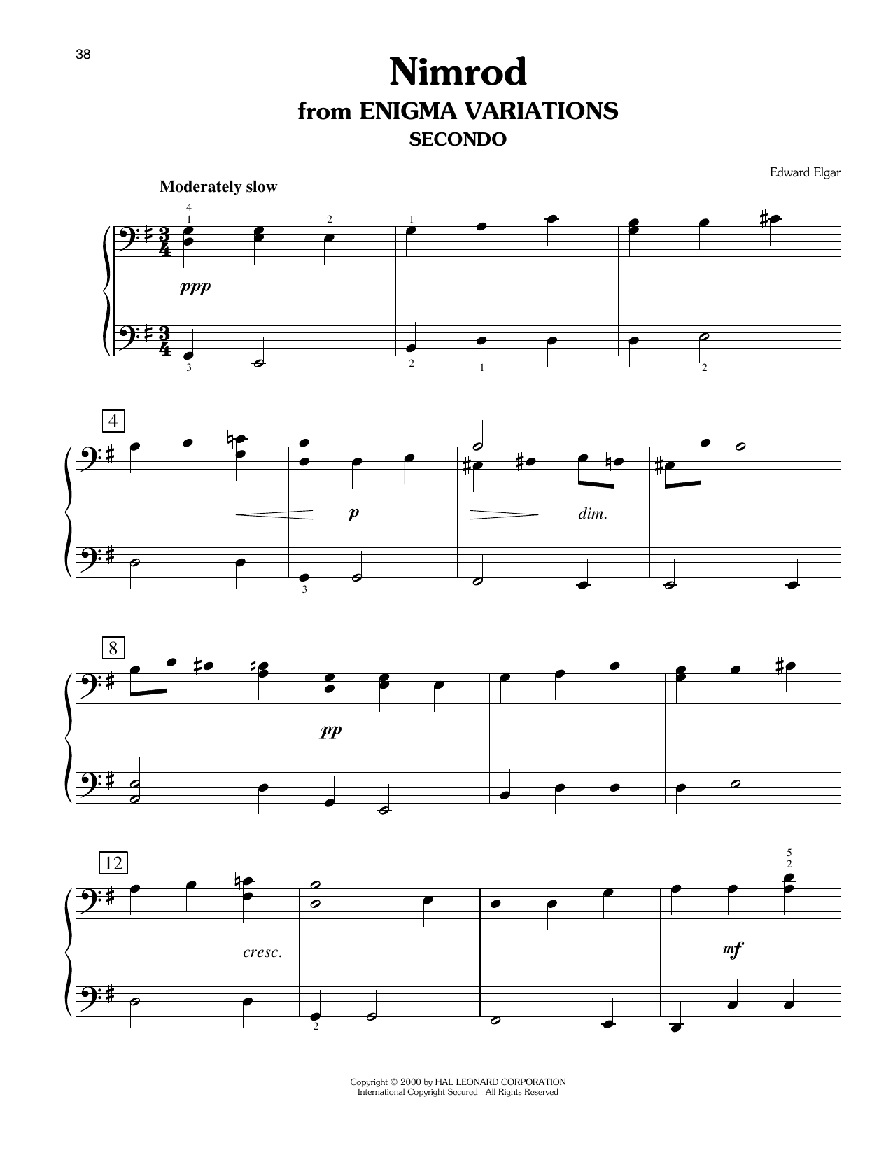 Edward Elgar Nimrod (arr. Carol Klose) Sheet Music Notes & Chords for Easy Piano Duet - Download or Print PDF