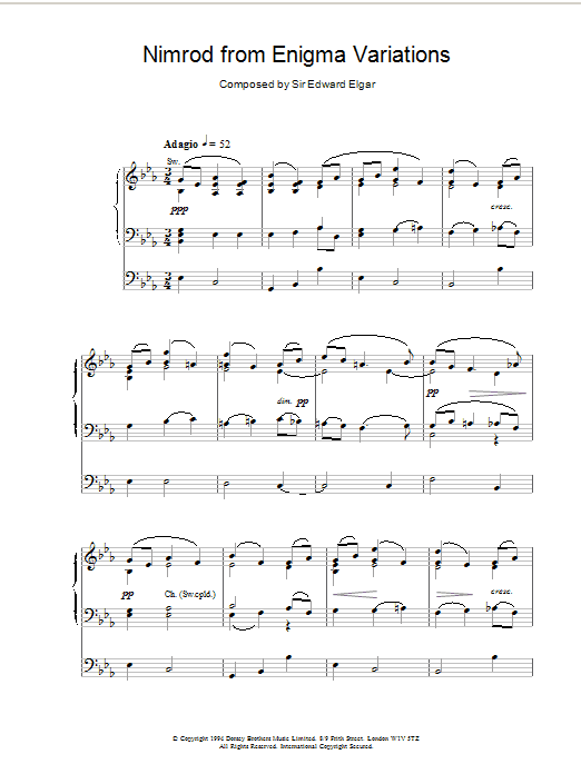 Edward Elgar Nimrod from Enigma Variations Sheet Music Notes & Chords for Organ - Download or Print PDF