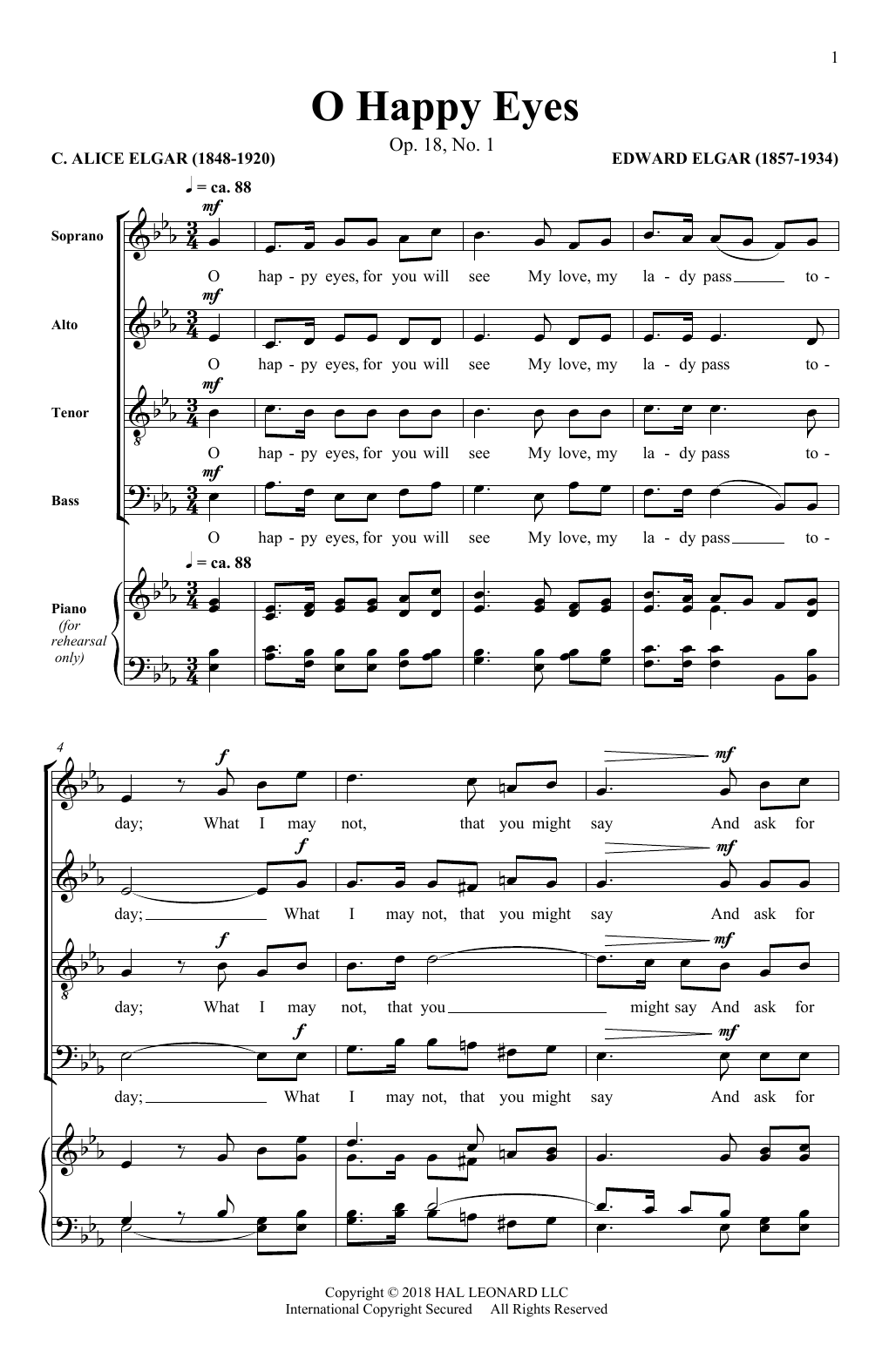 Edward Elgar O Happy Eyes Sheet Music Notes & Chords for SATB Choir - Download or Print PDF