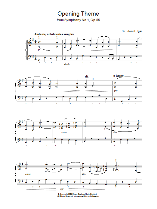 Edward Elgar Opening Theme from Symphony No.1, Op.55 Sheet Music Notes & Chords for Piano - Download or Print PDF
