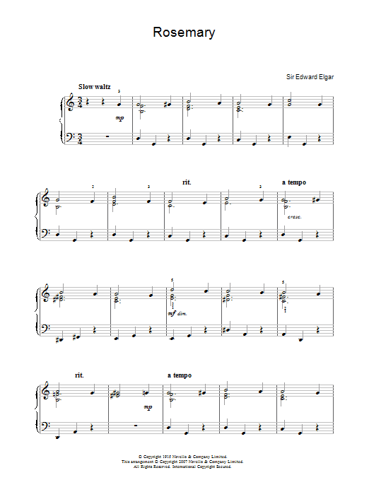 Edward Elgar Rosemary Sheet Music Notes & Chords for Easy Piano - Download or Print PDF