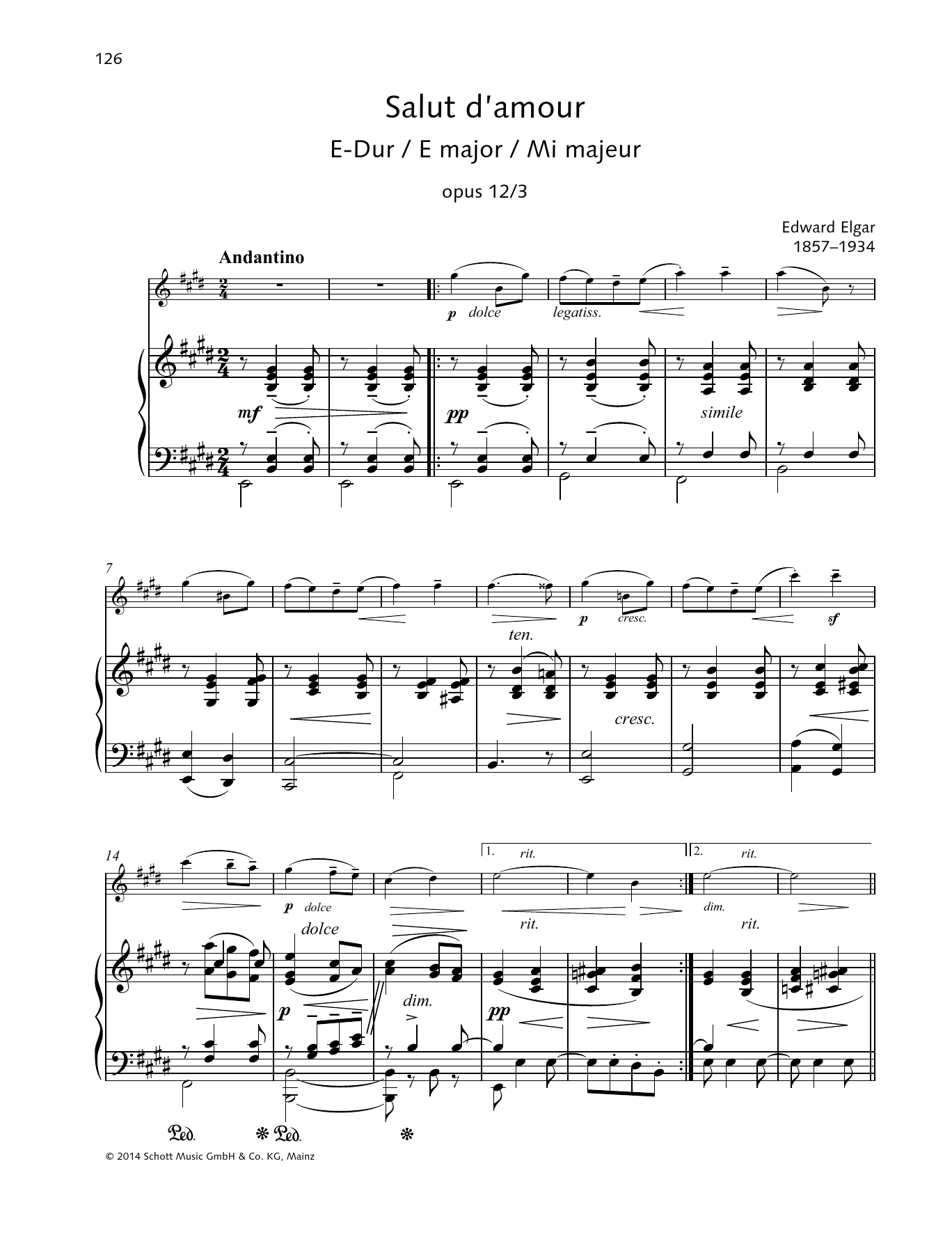Edward Elgar Salut d'amour E major Sheet Music Notes & Chords for String Solo - Download or Print PDF