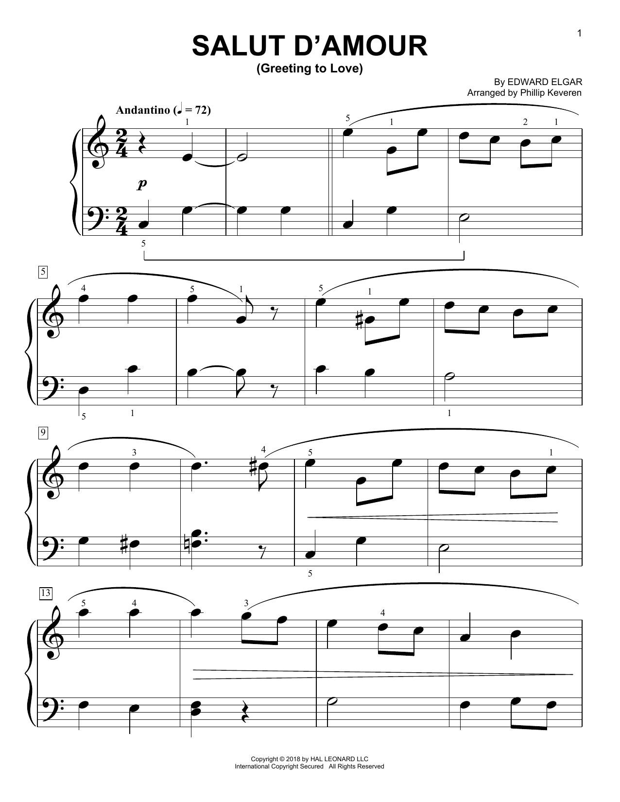 Phillip Keveren Salut D'amour (Greeting To Love) Sheet Music Notes & Chords for Piano (Big Notes) - Download or Print PDF