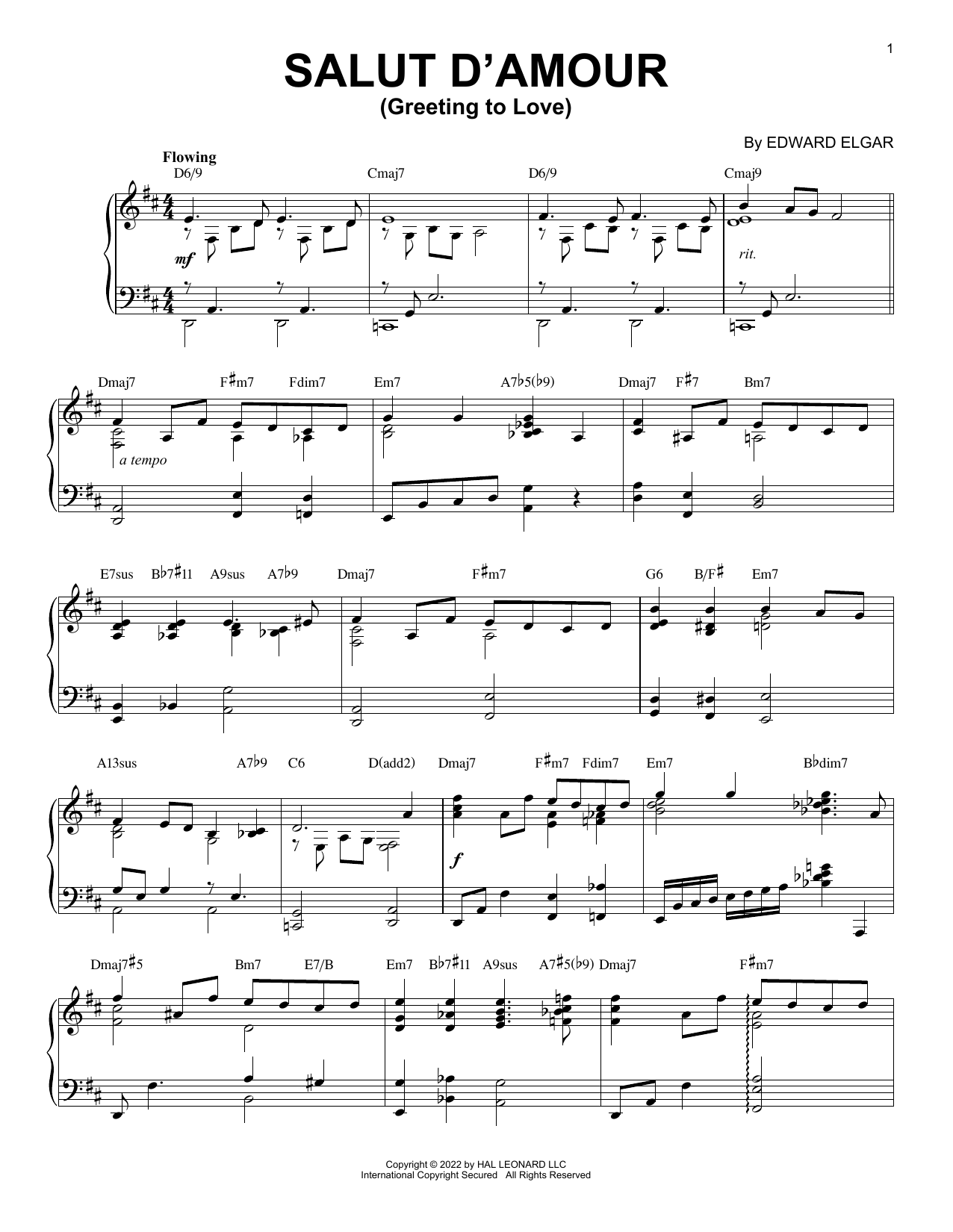 Edward Elgar Salut D'amour (Greeting To Love) [Jazz version] (arr. Brent Edstrom) Sheet Music Notes & Chords for Piano Solo - Download or Print PDF
