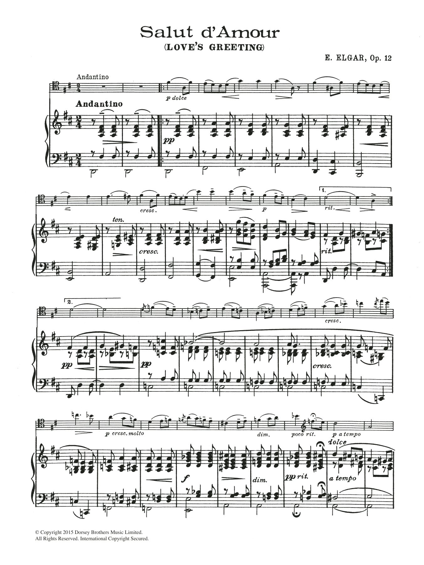Edward Elgar Salut D'Amour Sheet Music Notes & Chords for Piano - Download or Print PDF