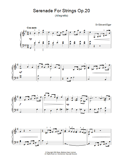 Edward Elgar Serenade For Strings Op.20 (Allegretto) Sheet Music Notes & Chords for Easy Piano - Download or Print PDF