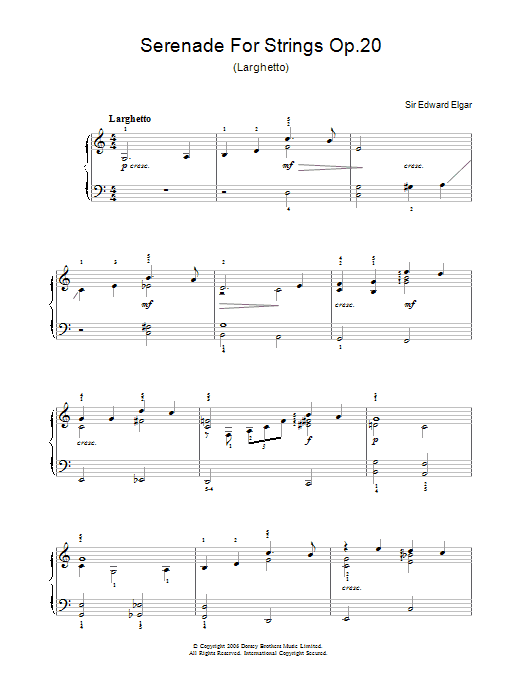 Edward Elgar Serenade For Strings Op.20 (Larghetto) Sheet Music Notes & Chords for Easy Piano - Download or Print PDF