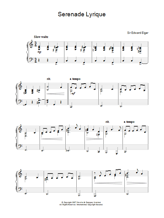 Edward Elgar Serenade Lyrique Sheet Music Notes & Chords for Easy Piano - Download or Print PDF