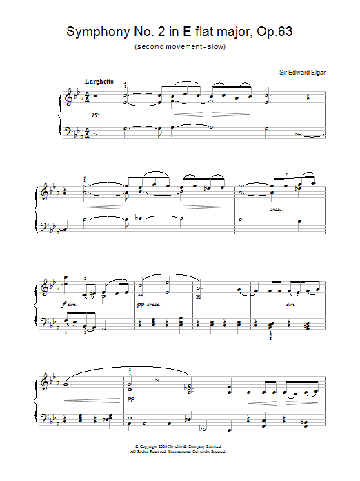 Edward Elgar Symphony No.2 In E Flat Major, Op.63 (2nd Movement - slow) Sheet Music Notes & Chords for Beginner Piano - Download or Print PDF