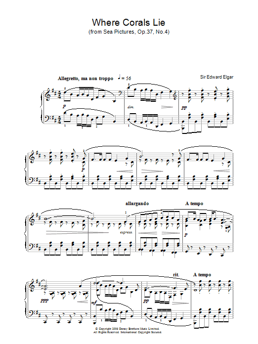 Edward Elgar Where Corals Lie (from Sea Pictures, Op.37, No.4) Sheet Music Notes & Chords for Easy Piano - Download or Print PDF