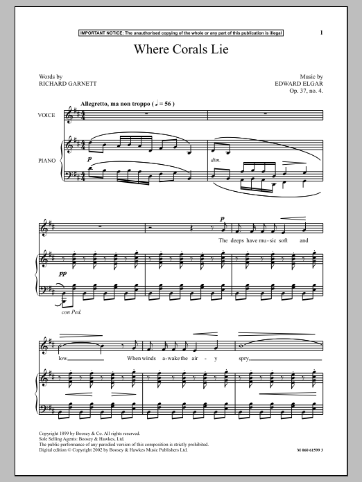 Edward Elgar Where Corals Lie Sheet Music Notes & Chords for Piano & Vocal - Download or Print PDF