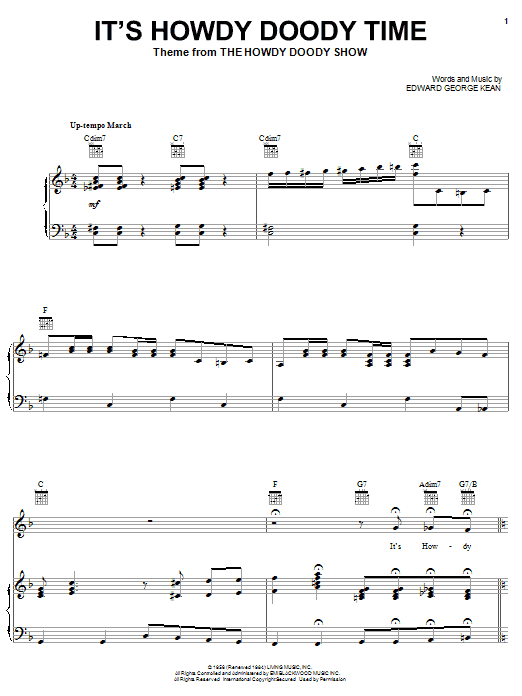 Edward George Kean It's Howdy Doody Time Sheet Music Notes & Chords for Piano, Vocal & Guitar (Right-Hand Melody) - Download or Print PDF