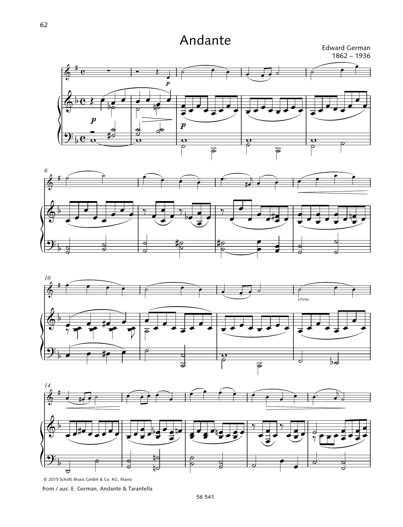 Edward German Andante Sheet Music Notes & Chords for Woodwind Solo - Download or Print PDF