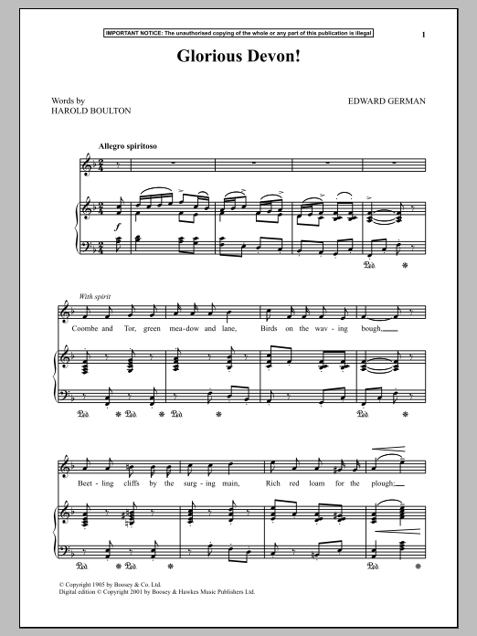 Edward German Glorious Devon Sheet Music Notes & Chords for Piano & Vocal - Download or Print PDF