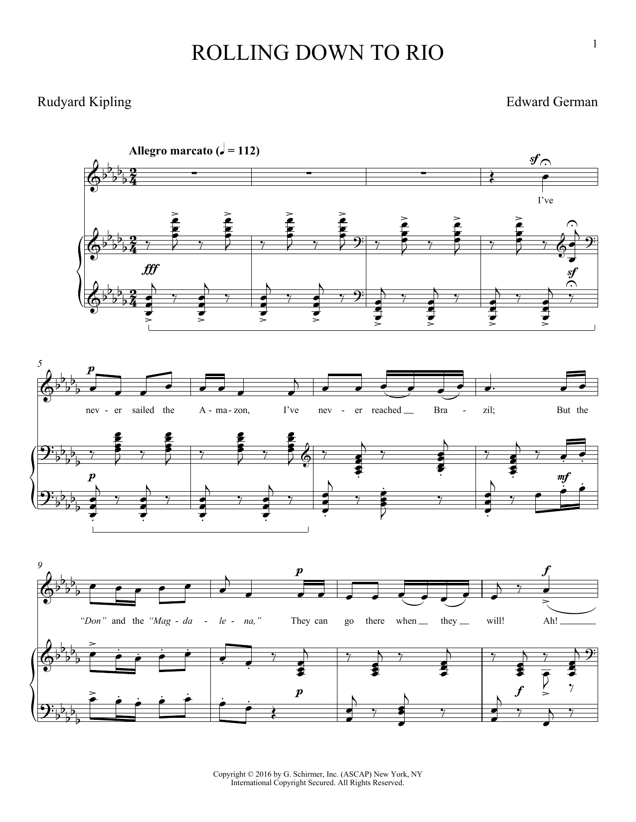 Edward German Rolling Down To Rio Sheet Music Notes & Chords for Piano & Vocal - Download or Print PDF