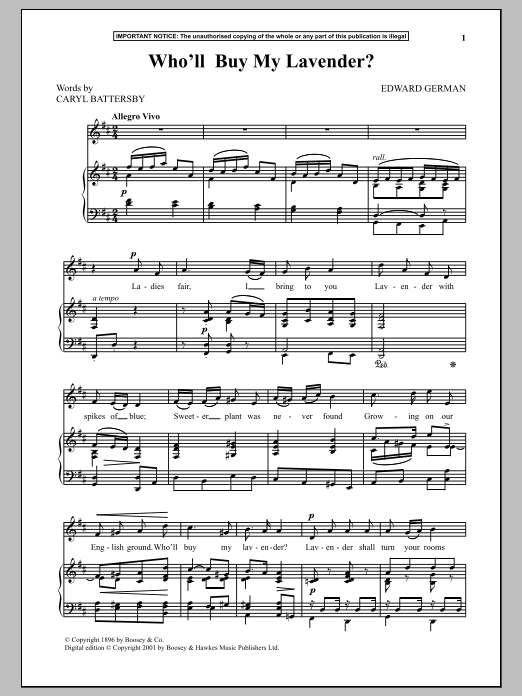 Edward German Who'll Buy My Lavender? Sheet Music Notes & Chords for Piano & Vocal - Download or Print PDF