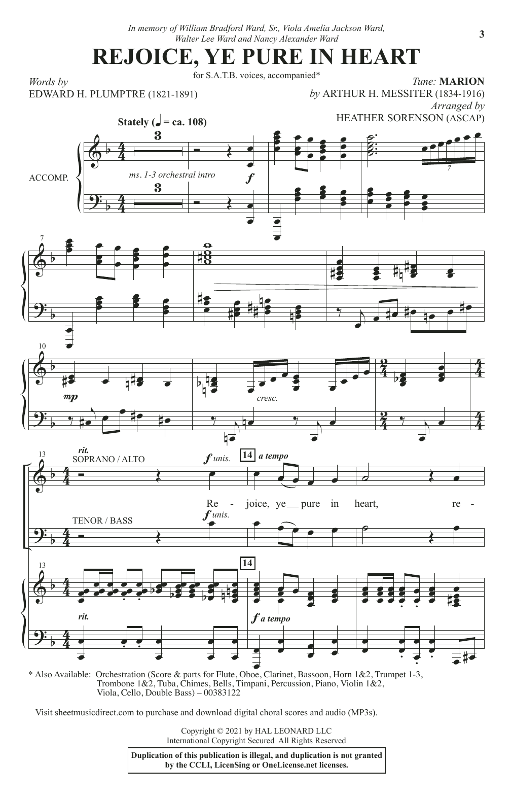 Edward H. Plumptre Rejoice, Ye Pure In Heart (arr. Heather Sorenson) Sheet Music Notes & Chords for SATB Choir - Download or Print PDF
