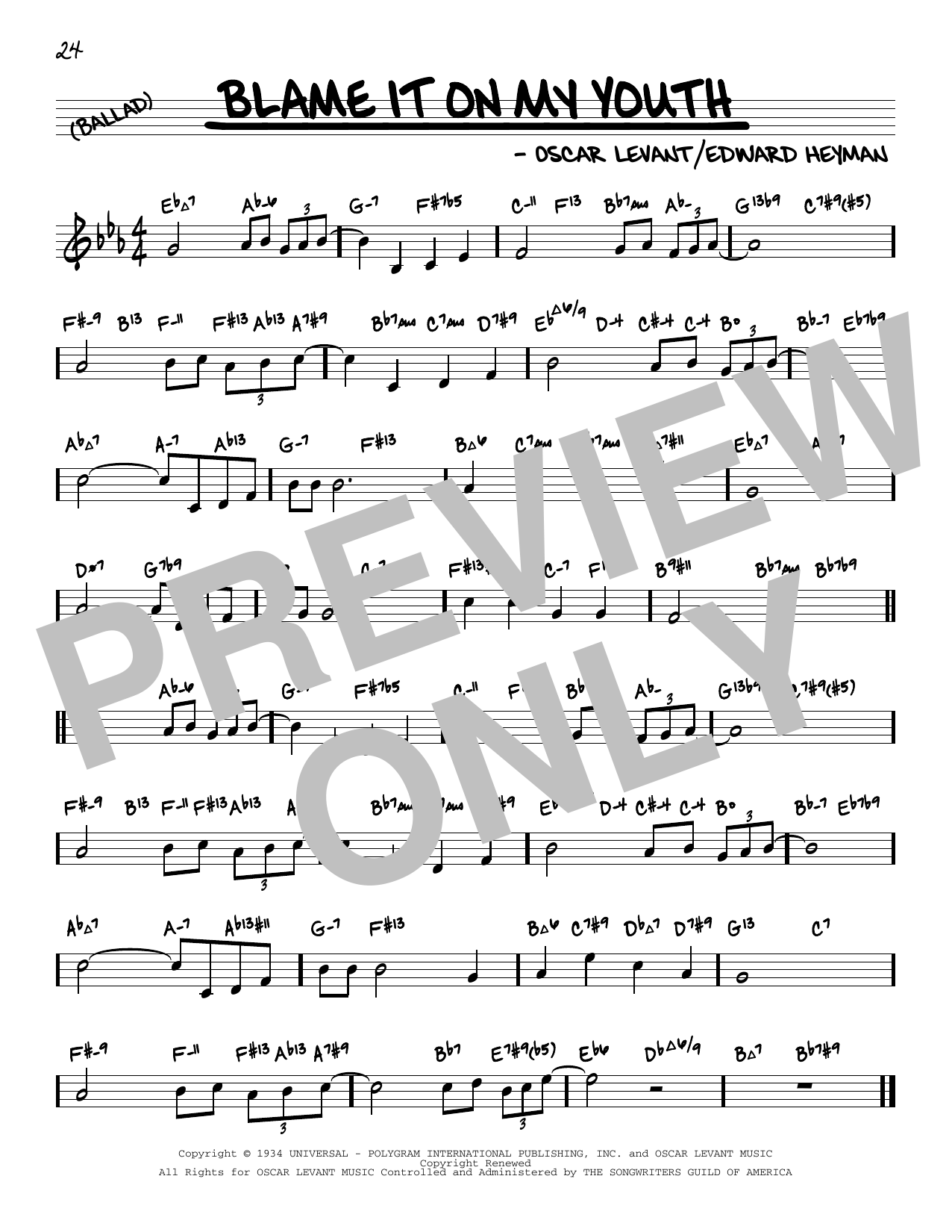 Edward Heyman Blame It On My Youth (arr. David Hazeltine) Sheet Music Notes & Chords for Real Book – Enhanced Chords - Download or Print PDF
