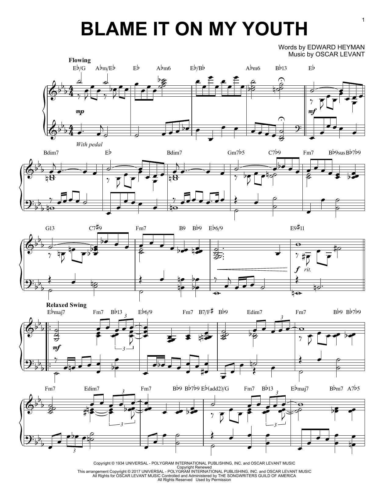 Edward Heyman Blame It On My Youth [Jazz version] Sheet Music Notes & Chords for Piano - Download or Print PDF