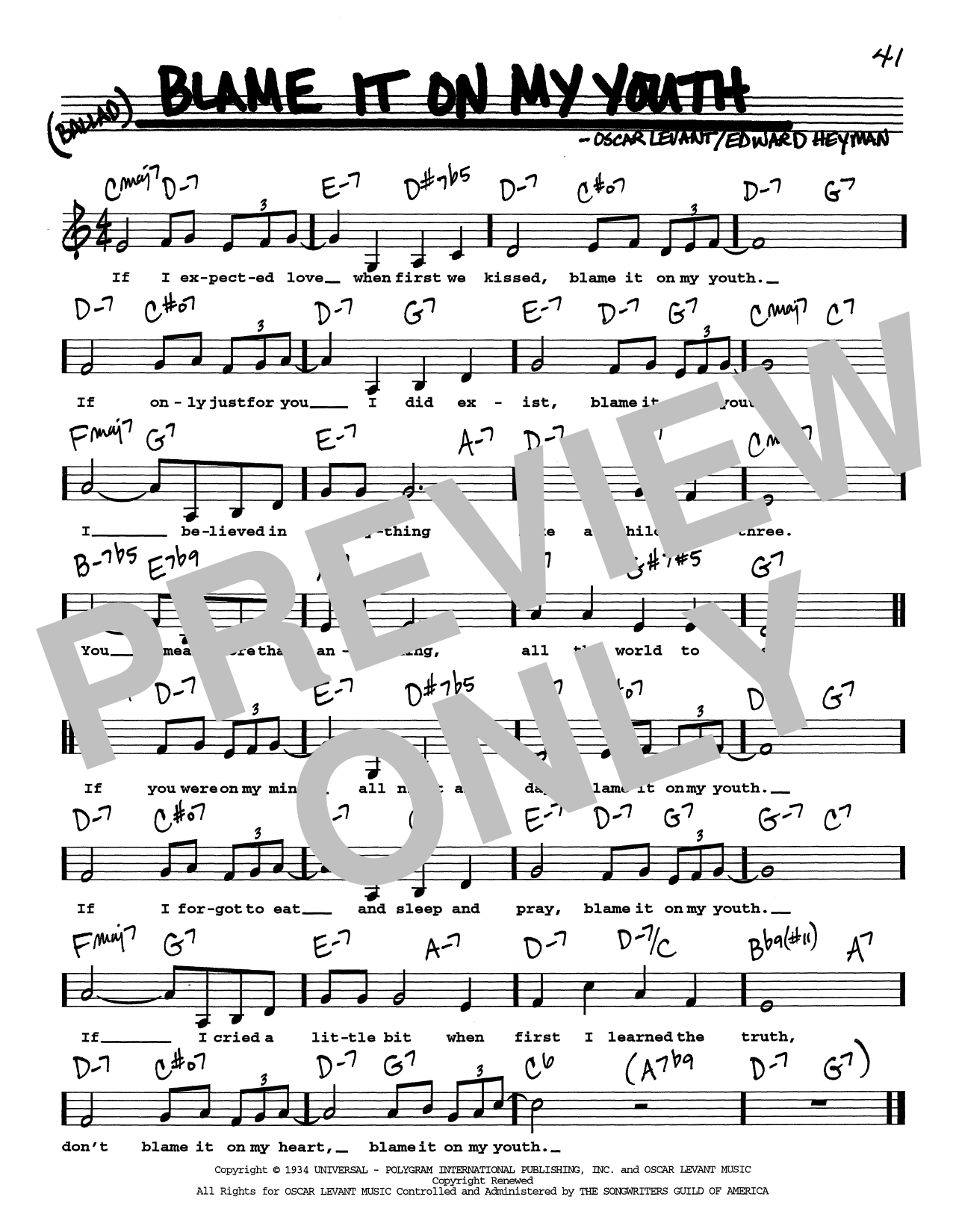 Edward Heyman Blame It On My Youth (Low Voice) Sheet Music Notes & Chords for Real Book – Melody, Lyrics & Chords - Download or Print PDF