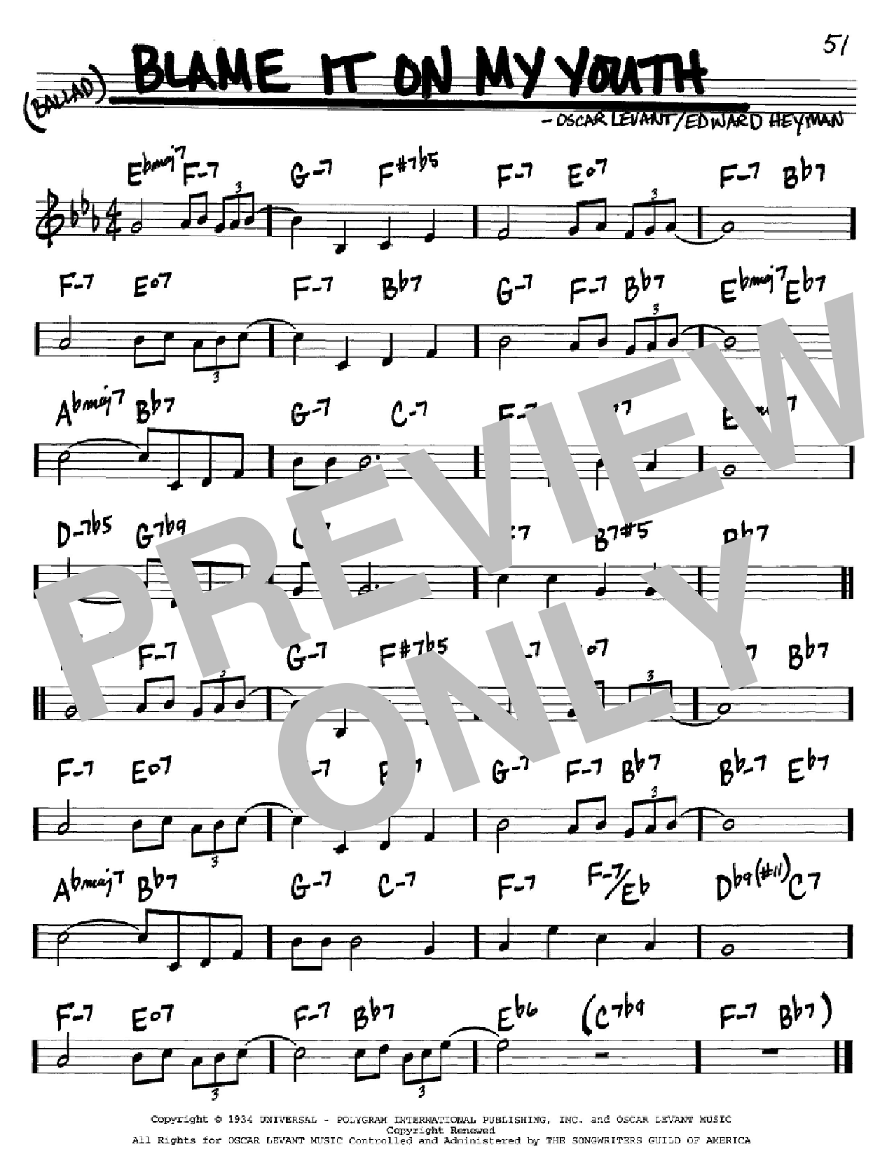 Edward Heyman Blame It On My Youth Sheet Music Notes & Chords for Piano & Vocal - Download or Print PDF