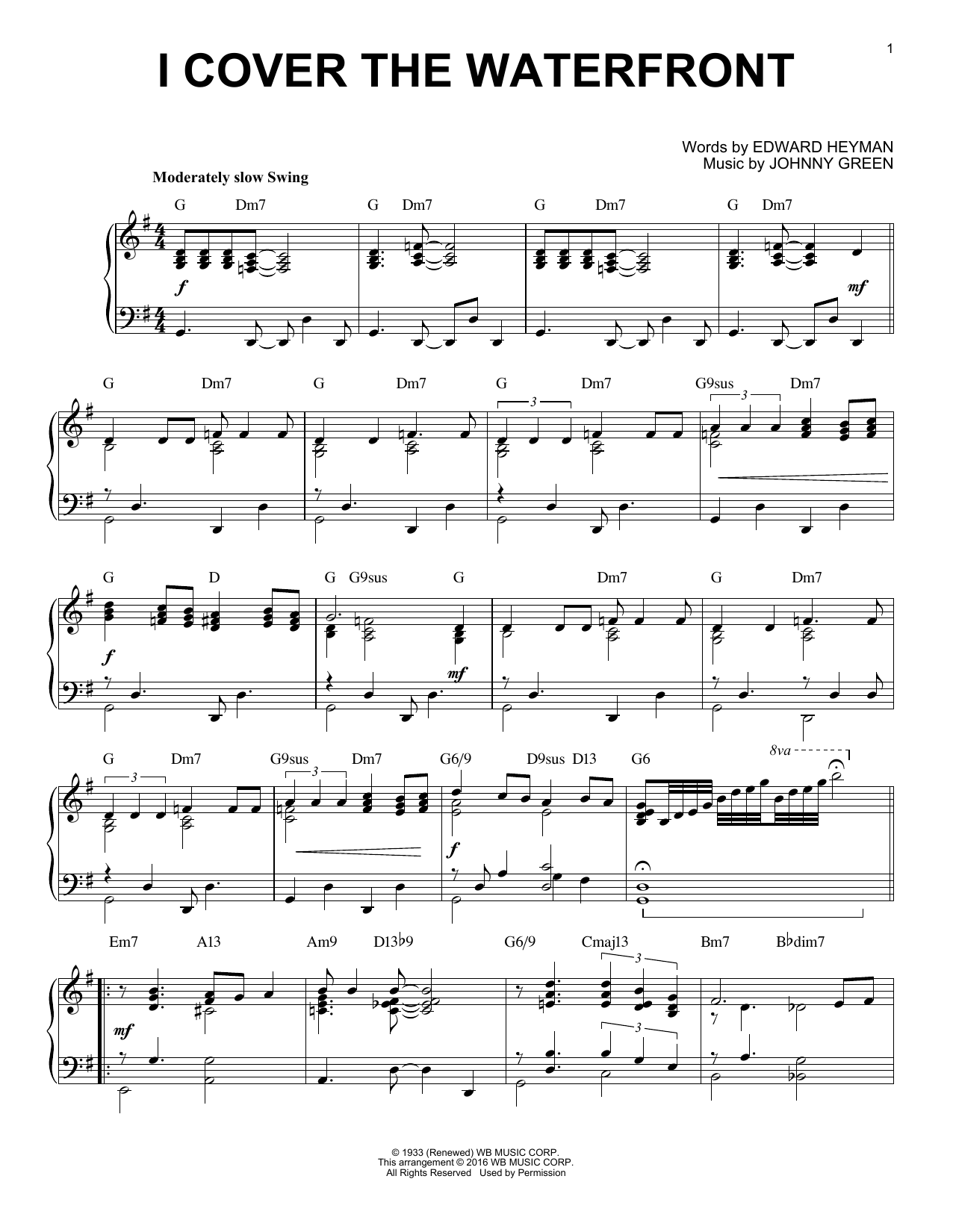 Edward Heyman I Cover The Waterfront (arr. Brent Edstrom) Sheet Music Notes & Chords for Piano - Download or Print PDF