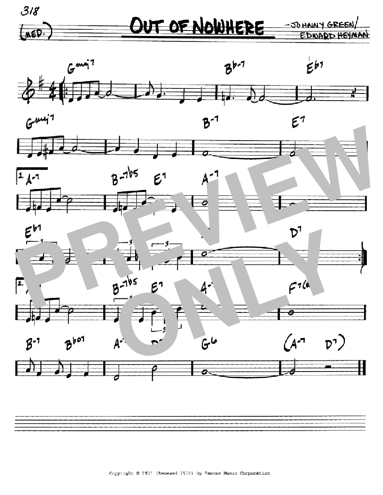 Edward Heyman Out Of Nowhere Sheet Music Notes & Chords for Real Book - Melody & Chords - Eb Instruments - Download or Print PDF