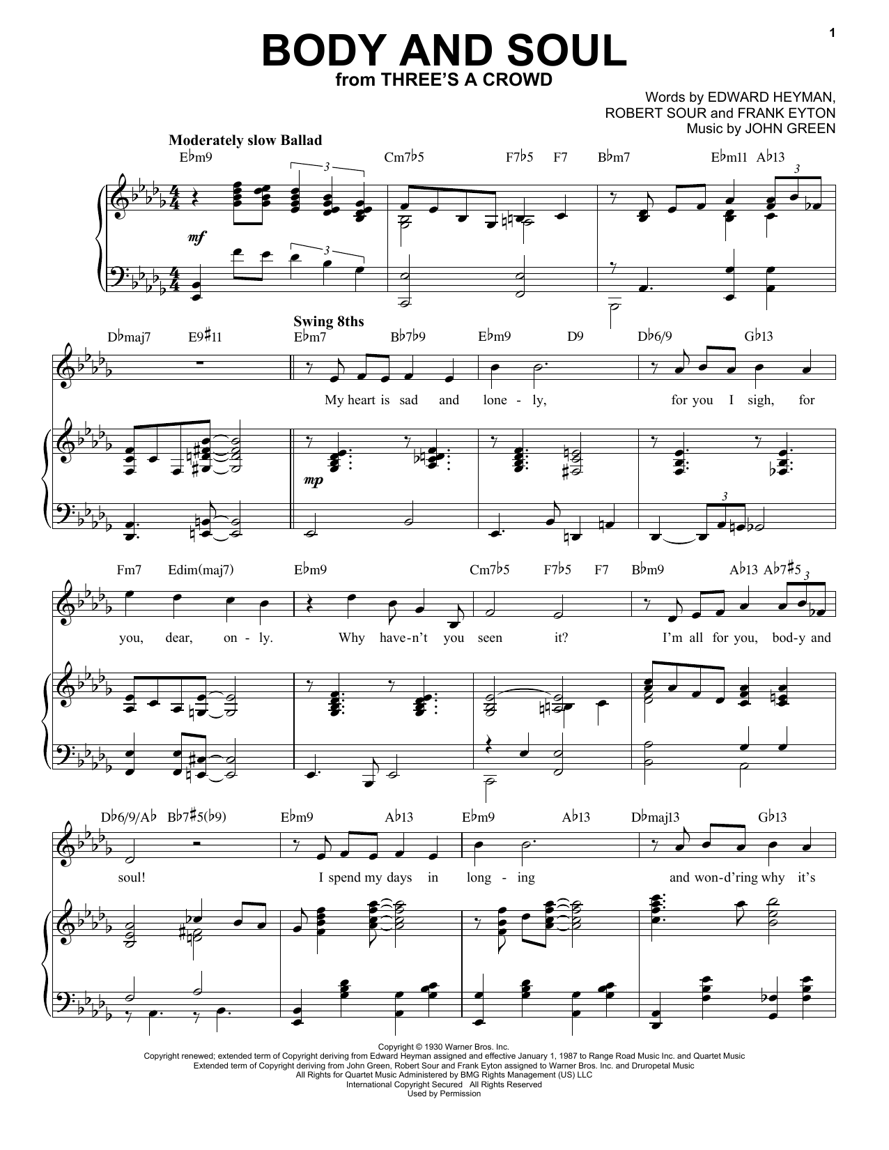 Edward Heyman, Robert Sour, Frank Eyton and John Green Body And Soul [Jazz version] (arr. Brent Edstrom) Sheet Music Notes & Chords for Piano & Vocal - Download or Print PDF