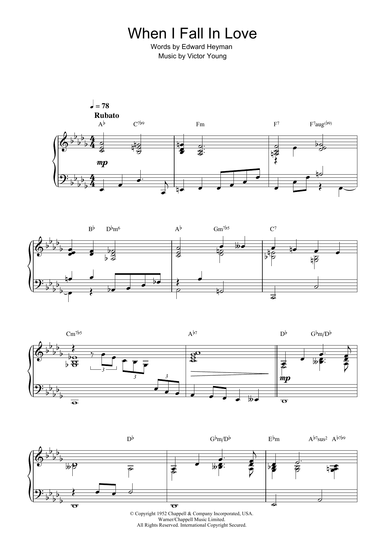 Nat King Cole When I Fall In Love Sheet Music Notes & Chords for Piano - Download or Print PDF