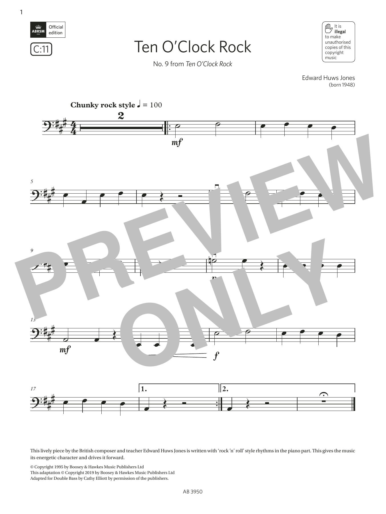 Edward Huws Jones 10 O'Clock Rock (Grade Initial, C11, from the ABRSM Double Bass Syllabus from 2024) Sheet Music Notes & Chords for String Bass Solo - Download or Print PDF