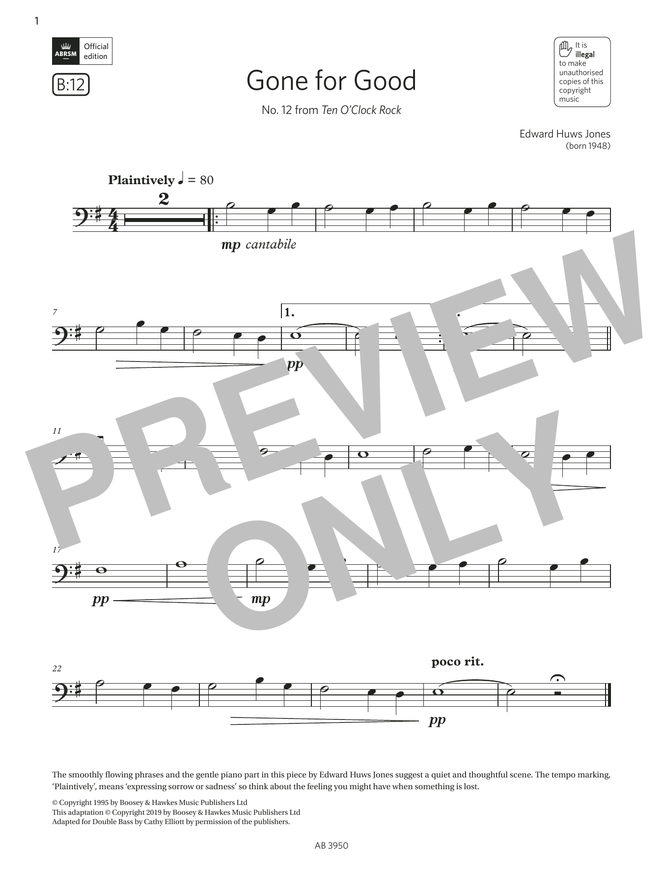 Edward Huws Jones Gone for Good (Grade Initial, B12, from the ABRSM Double Bass Syllabus from 2024) Sheet Music Notes & Chords for String Bass Solo - Download or Print PDF