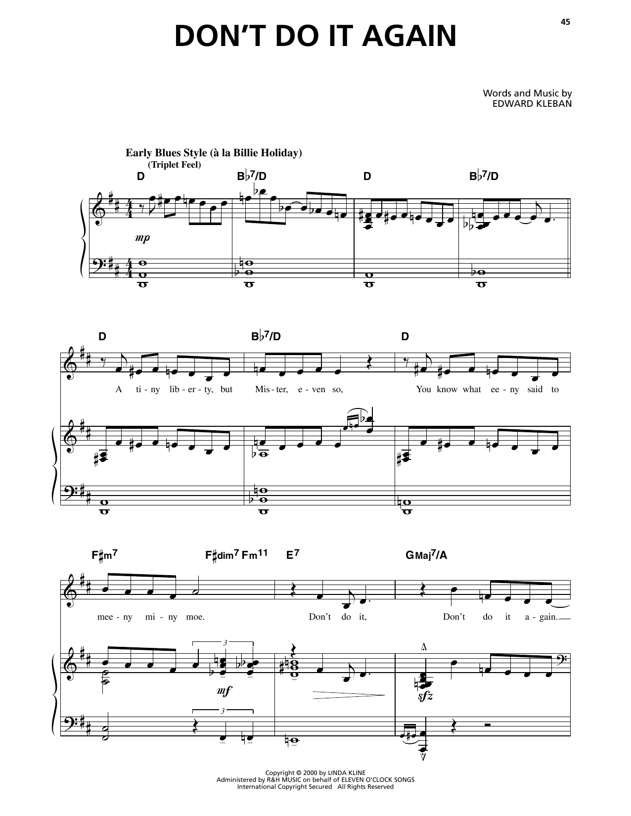 Edward Kleban Don't Do It Again (from A Class Act) Sheet Music Notes & Chords for Piano & Vocal - Download or Print PDF