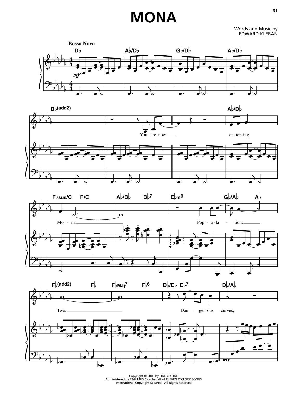 Edward Kleban Mona (from A Class Act) Sheet Music Notes & Chords for Piano & Vocal - Download or Print PDF