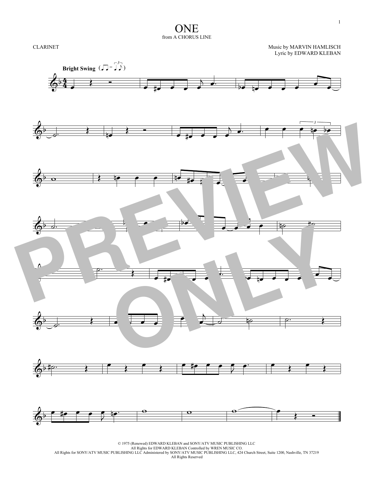 Edward Kleban One Sheet Music Notes & Chords for Clarinet - Download or Print PDF