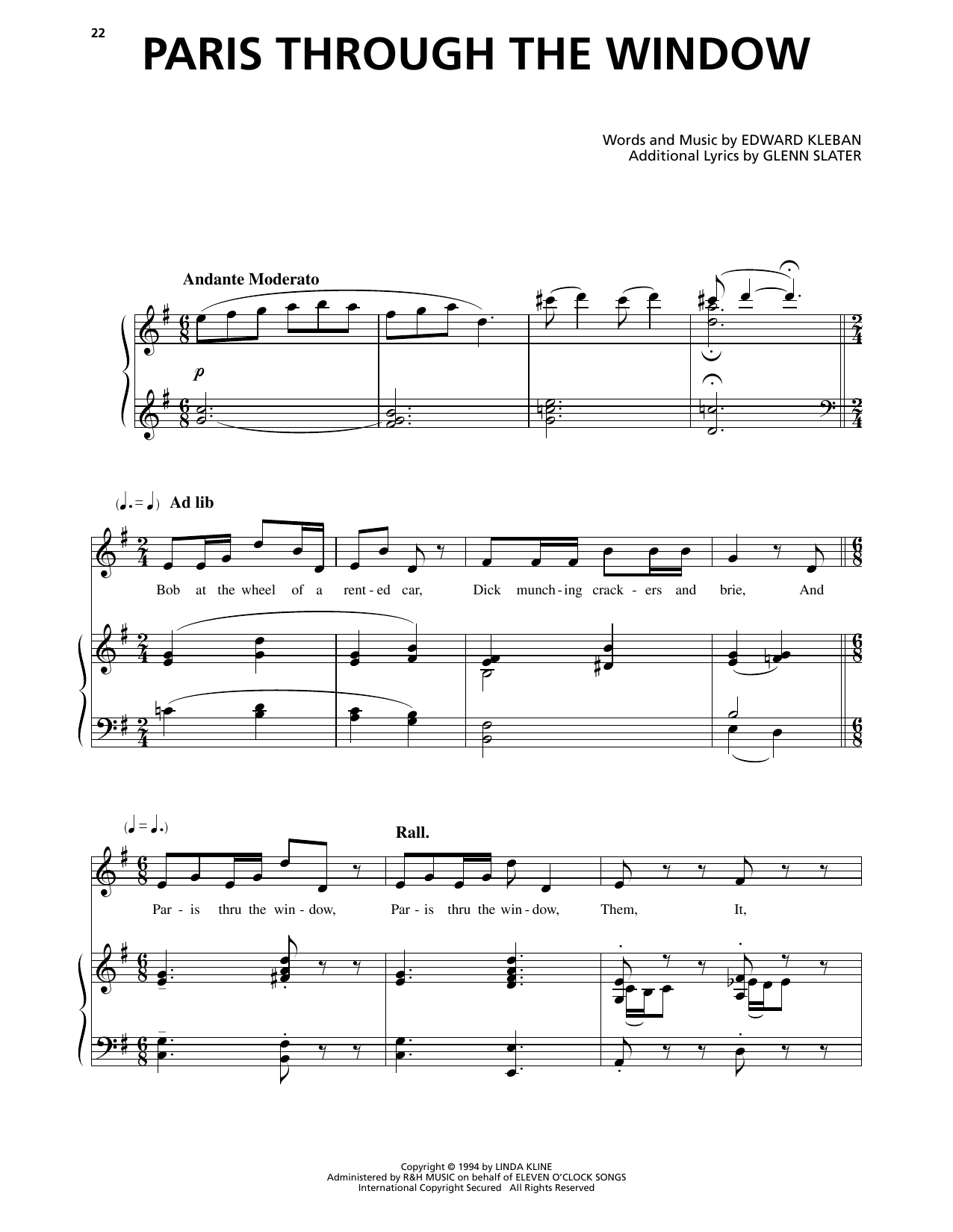 Edward Kleban Paris Through The Window (from A Class Act) Sheet Music Notes & Chords for Piano & Vocal - Download or Print PDF