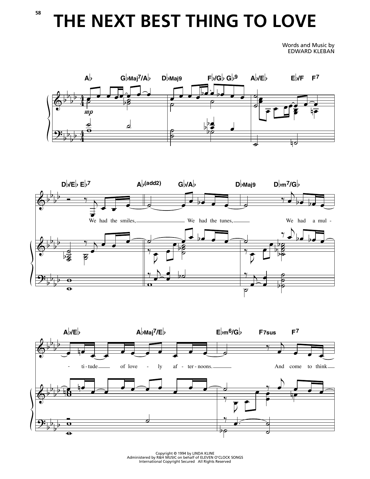 Edward Kleban The Next Best Thing To Love (from A Class Act) Sheet Music Notes & Chords for Piano & Vocal - Download or Print PDF