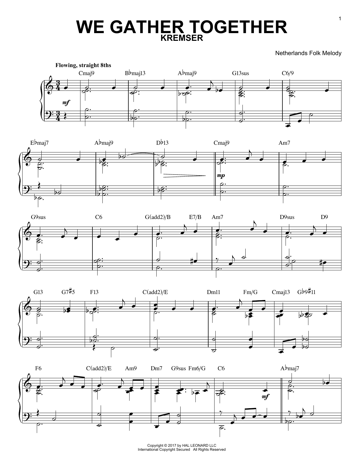Edward Kremser We Gather Together [Jazz version] Sheet Music Notes & Chords for Piano - Download or Print PDF