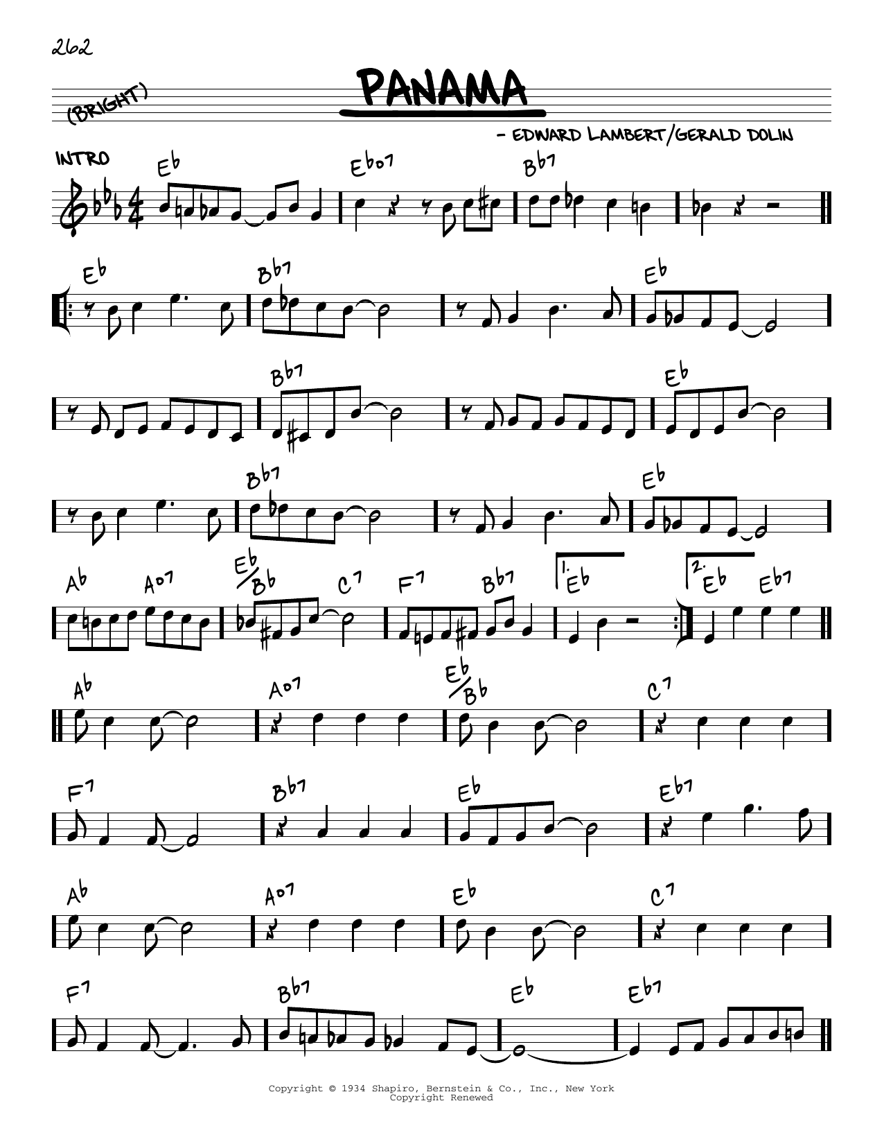 Edward Lambert Panama (arr. Robert Rawlins) Sheet Music Notes & Chords for Real Book – Melody, Lyrics & Chords - Download or Print PDF