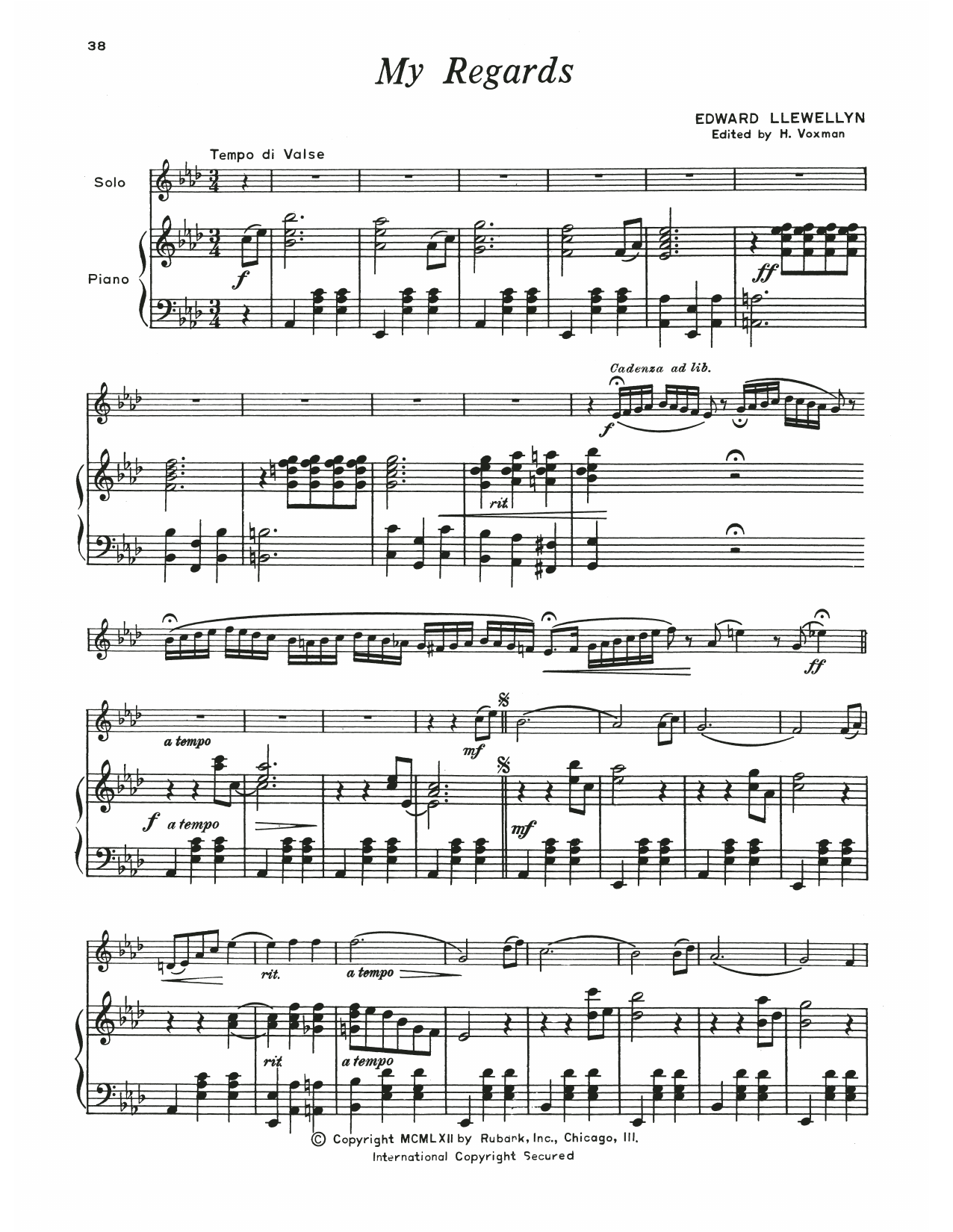 Edward Llewellyn My Regards Sheet Music Notes & Chords for Baritone B.C. and Piano - Download or Print PDF