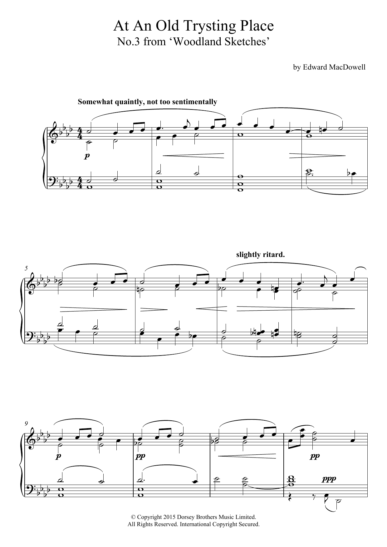Edward MacDowell At An Old Trysting Place (10 Woodland Sketches, Op.51, No.3) Sheet Music Notes & Chords for Piano - Download or Print PDF
