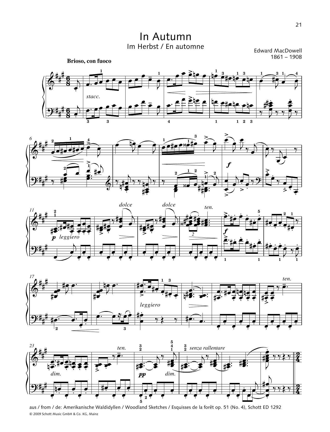 Edward MacDowell In Autumn Sheet Music Notes & Chords for Piano Solo - Download or Print PDF