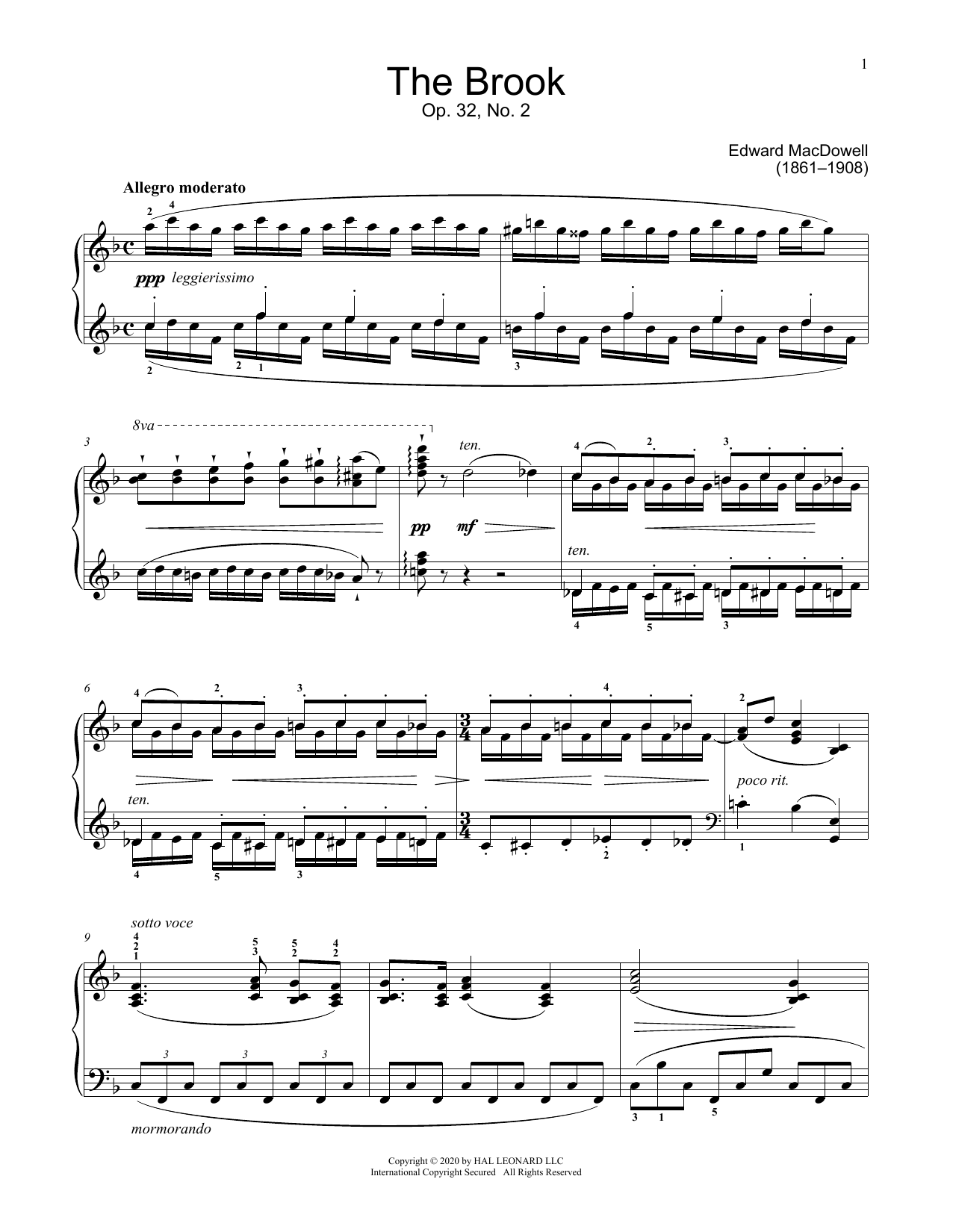 Edward MacDowell The Brook, Op. 32, No. 2 Sheet Music Notes & Chords for Educational Piano - Download or Print PDF